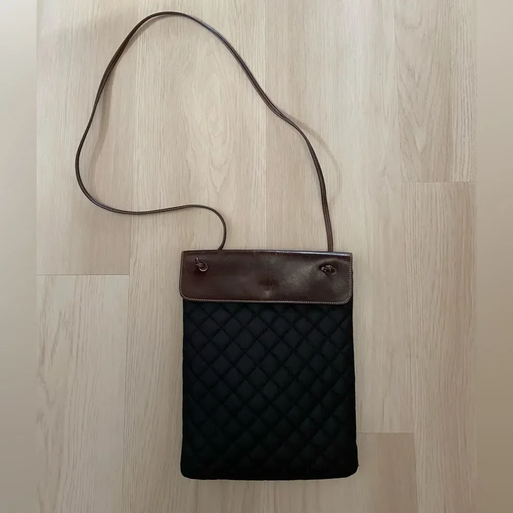 Lands End Quilted Crossbody Shoulder Bag in Black and Brown